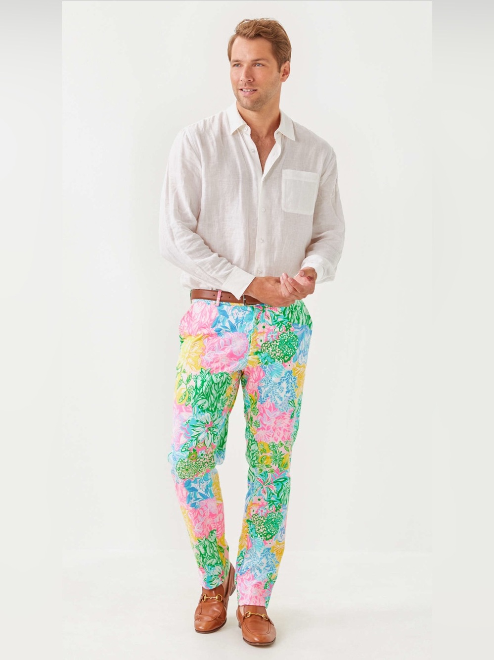 NWT Lilly Pulitzer Men's Stuff Mizner Pant Multi Bright Delight Patch Size 38